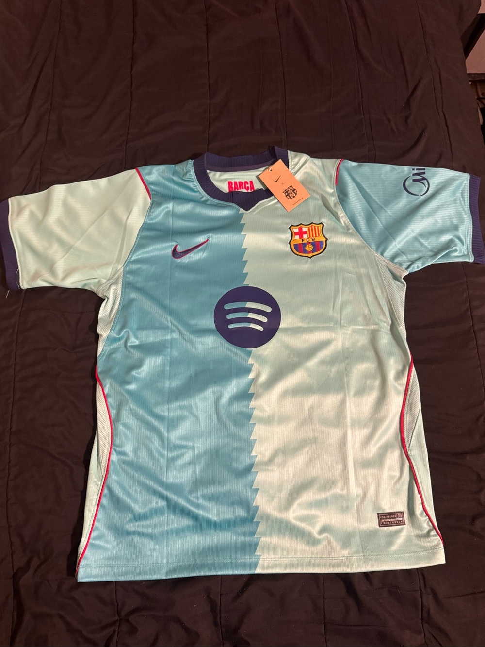 FC Barcelona men’s ' Half-and-Half Light Blue Soccer Jersey